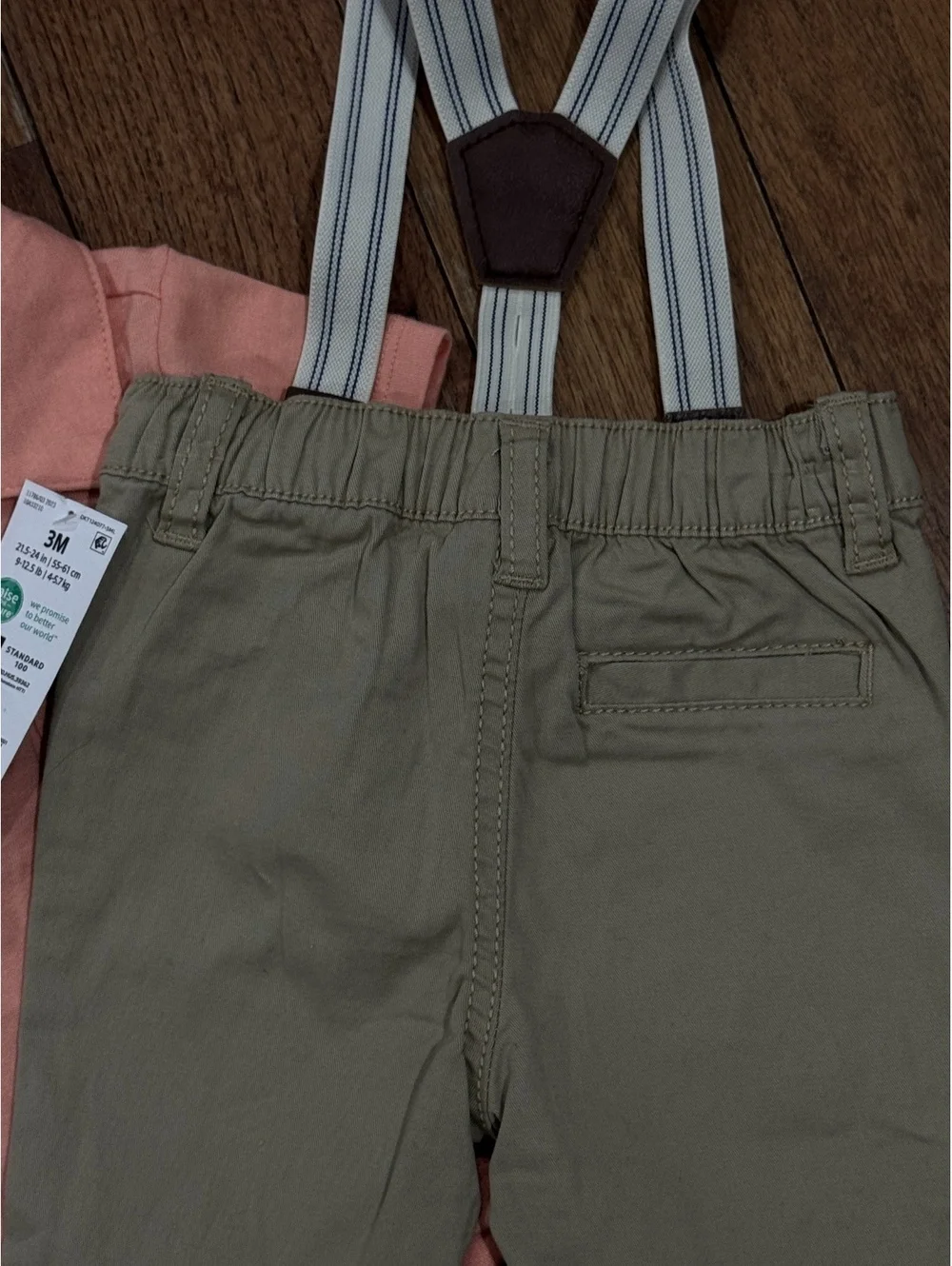 OshKosh B'gosh Baby Boys 3M Polo Onesie and Khaki Pants with Suspenders Set